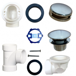 PSP0057 Bathtub Overflow, Sch. 40 PVC Plumbers Pack with Tip-Toe Bath Drain